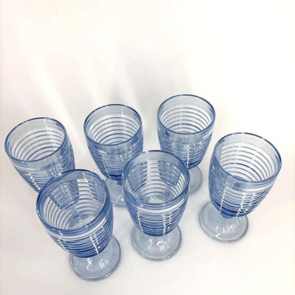 Anchor Hocking Park Avenue Goblets ICE BLUE Lot of 6 Ribbed Fluted Art Deco